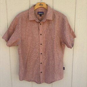 Patagonia S/S Button Up Shirt Men's Medium Red Brown Hemp Blend Outdoor Summer
